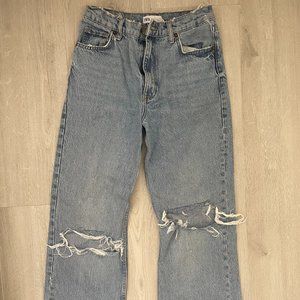 Zara Wide Leg Ripped High Rise Jeans - Light Wash